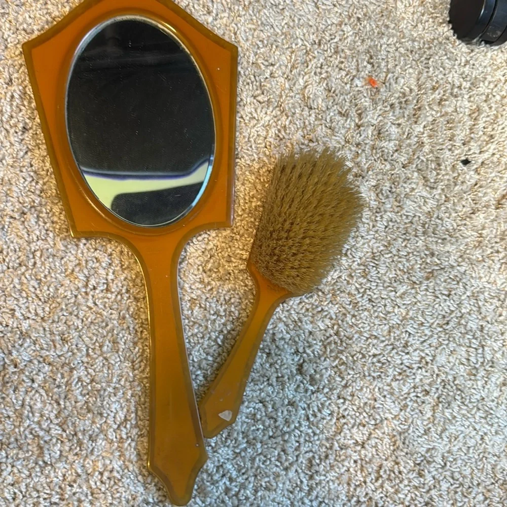 Vintage Pyralin Mayflower Vanity Hand Mirror Art Deco Celluloid Beveled